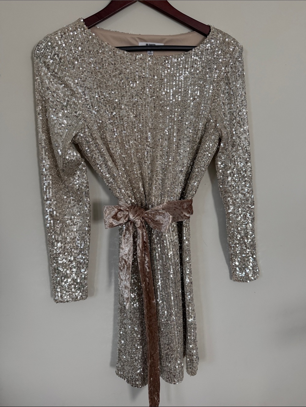 Sequin Belted Party Dress - Champagne